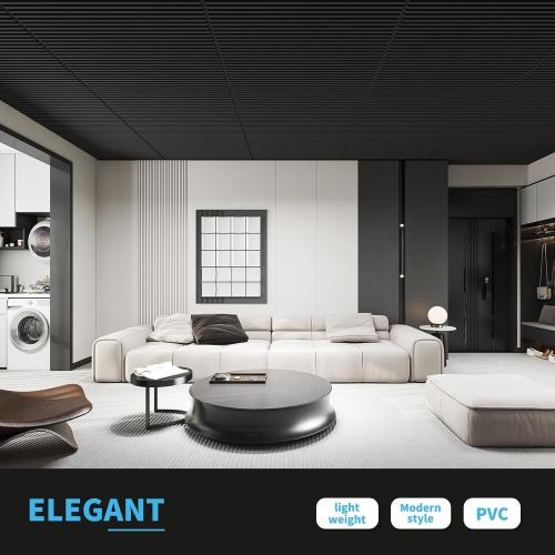 Art3d 12-Pack Slat Design 3D Wall Panels for Interior Wall Decor, 2x4 FT PVC Decorative Drop Ceiling Tiles - Black