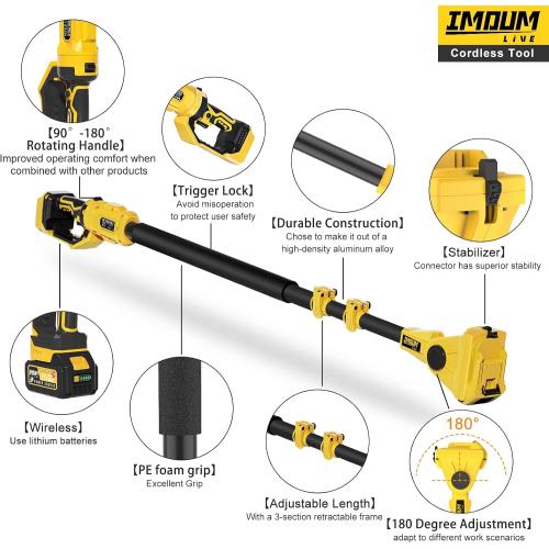 UPGRADE 90°/180° Rotatable Extension Pole, Cordless Pole Saw 3.87-6.72 Foot Telescoping Extension Pole Compatible with IMOUMLIVE