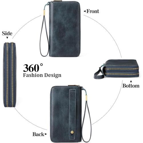 GAEKEAO Wallet for Women Clutch RFID Blocking Wristlet Leather Purse Large Capacity Credit Card Holder with Grip Hand Strap