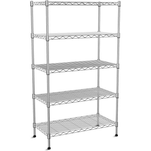 5-Tier Heavy Duty Metal Shelf,Chrome Wire Shelving Unit 35Wx18Dx71H | Height Adjustable Storage Wire Shelves with Lockable Wheels for Garage,Kitchen,Office,Bathroom,Studio