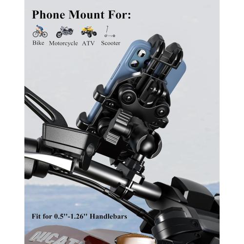 BRCOVAN Motorcycle Phone Mount Holder with Vibration Dampener, Anti-Shake Handlebar Cellphone Cradle for Bike Bicycle Scooter ATV, Adjustable Fit 5.4-6.9'' Smartphone