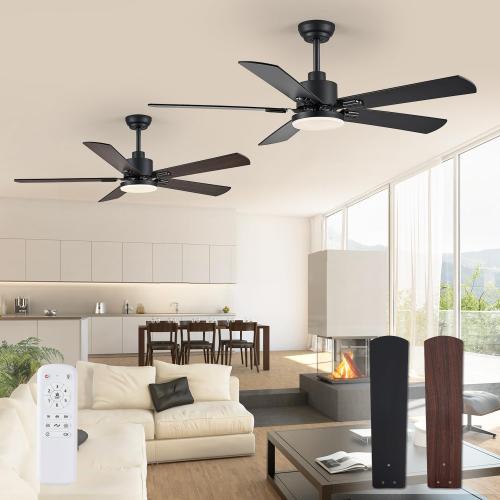2 Pack 52 Ceiling Fans with Lights, Black Modern Ceiling Fan with Remote, Farmhouse Indoor Ceiling Fan with Dual Finish Blades, Quiet & Strong Motor, Bright LED Light.