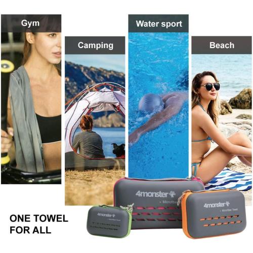 4Monster Camping Towels Super Absorbent, Fast Drying Microfiber Travel Towel, Ultra Soft Compact Gym Towel for Beach Hiking Yoga Travel Sports Backpack