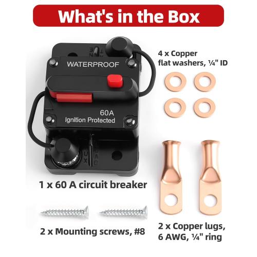 60A Marine Circuit Breaker 12V-48V Manual Reset for Trolling Motor