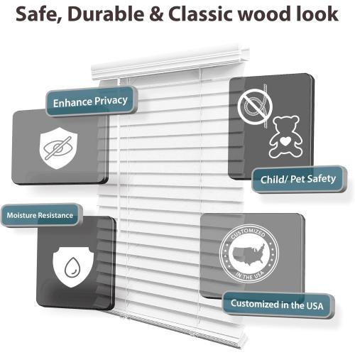 DEZ FURNISHINGS Cordless 2 Faux Wood Blind, 32 W x 48 H, White