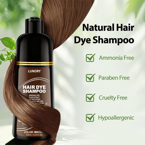 Brown Hair Dye Shampoo for 100% Gray Coverage - 3 IN 1 Hair Color Shampoo with Argan Oil & Ginseng, Ammonia & Paraben Free, Long Lasting Semi-Permanent Natural Color for Women & Men