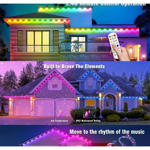Bluetooth Permanent Outdoor RGB Intelligent Colorful Eaves led Lights,App and Remote Control,DIY Scene Modes,Waterproof,for Christmas,House Decorations,100ft. (EU)