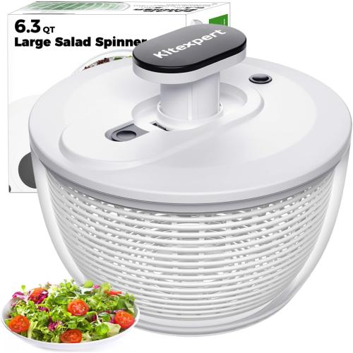 Kitexpert Effective Large Salad Spinner 6.3 Qt,Easy to use pro Pump Spinner with Bowl, One-Handed Pump Dishwasher Safe Multiple Use Spinner-Black