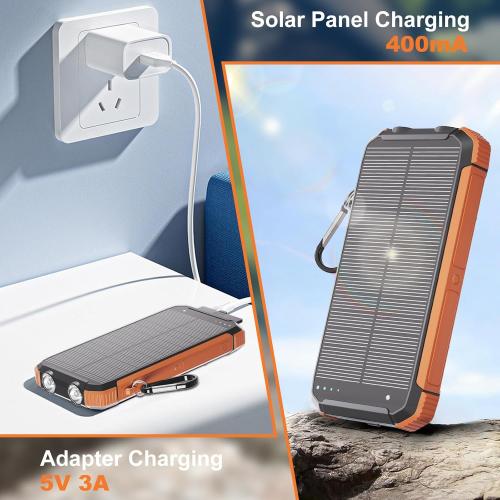 Power Bank Portable Solar Charger, Wireless Fast Charging Battery Pack, 20000mAh Capacity USB-C Input, 6 Outputs, Dual LED Flashlight, USB Battery Pack for Cell Phone Camping Travel Emergency (Orange)