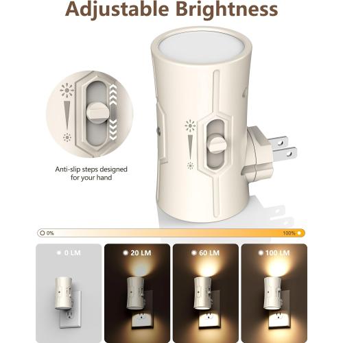 Night Light, LED Night Lights Plug into Wall, [2 Pack] Warm White 3000K, 0-100LM Adjustable Brightness Light Sensor Nightlights Plug in Wall for Hallway, Bathroom, Adults, Neutral Beige