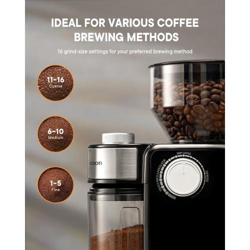 SHARDOR Electric Burr Coffee Grinder 2.0, Automatic Coffee Bean Grinder for Home Use, Adjustable Burr Mill with 16 Precise Settings for Espresso & French Press, Glossy Black