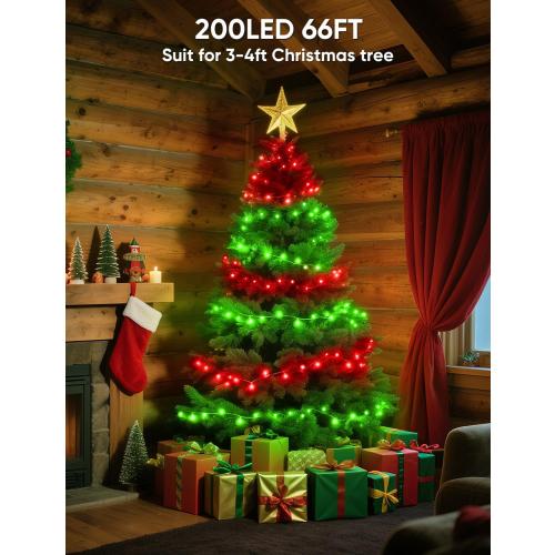 Ollny Smart Color Changing String Lights, 66FT 200 LEDs APP Control RGB Christmas Tree Lights with Remote, Programmable DIY Musical Waterproof Decor Light with Timer for House Indoor Outdoor