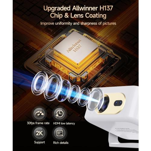 Magcubic Mini Projector with Wifi and Bluetooth, Smart Portable Projector, 260 ANSI & 2K Support, Auto Focus & Keystone, 180° Rotatable Portable Movie Proyector for Home Outdoor HY300GT