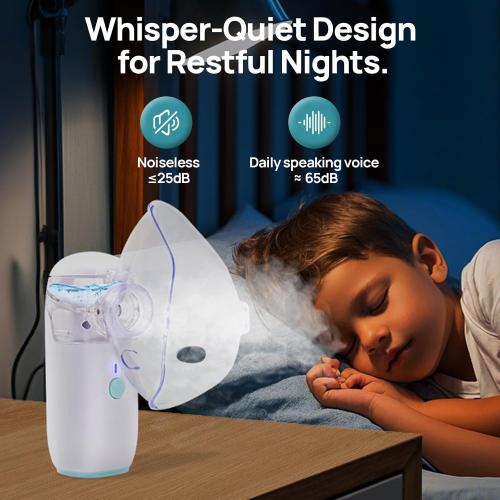 White and Blue Portable Nebulizer for Kids Adults: Rechargeable Mesh Nebulizer Portable Handheld - Nebulizer Machine for Travel & Home with 3 Modes - Nebulizer Mouthpiece/ 2 Mask