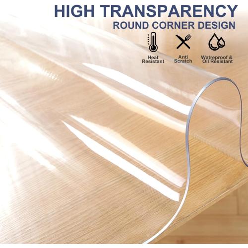 36x60 Inch Clear Plastic PVC Dining Room Table Protector Vinyl Tablecloth Desk Pad Mat Clear Chair Mat Coffee End Office Conference Dinner Table Top Protection Countertop Cover Waterproof Rectangular