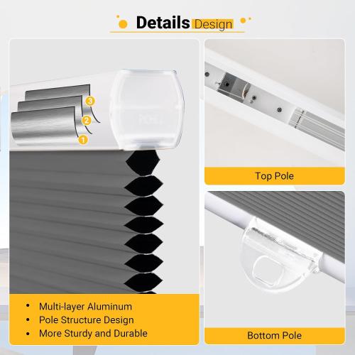 Blackout Cellular Shades Cordless Honeycomb Blinds Fabric Window Shades, 30x64 inch, Cool Silver(Blackout)