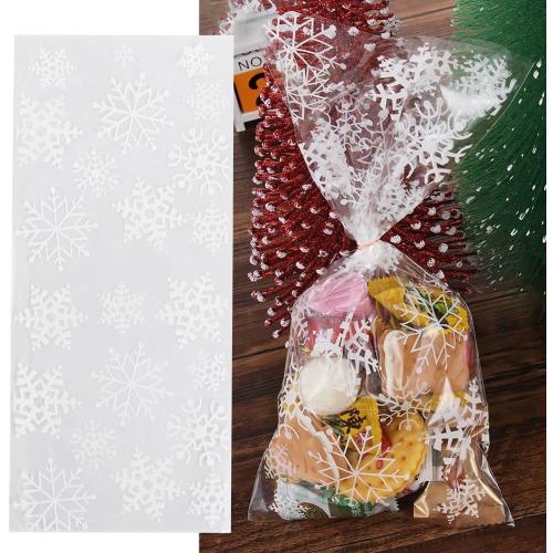 50PCS Snowflake Pouches Cellophane Cookie Baking Packaging Pouch Christmas Candy Bags for Party Supplies