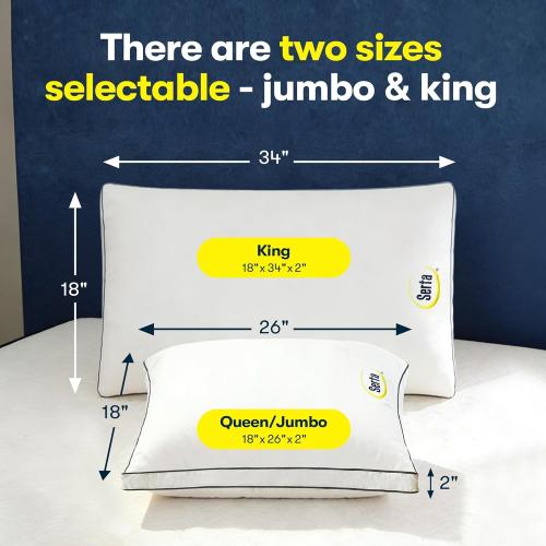 Serta Hotel Collection Bed Pillows Queen/Standard Size Set of 2, 400 Thread Count 100% Cotton Cover, Medium Soft, Support Gusseted Down Alternative Pillow for Back, Stomach or Side Sleepers, 18 x 26