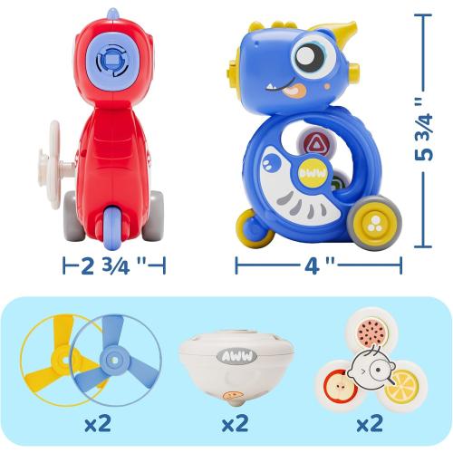 iPlay, iLearn Kids Dinosaur Flying Disc Launcher Toys, Toddler Push Go Friction Dinos Cars, Indoor Outdoor Spinning Top Yard Play Set, Birthday Gift for 12-18 Month, 1 2 3-6 Years Old Boys Girls Child