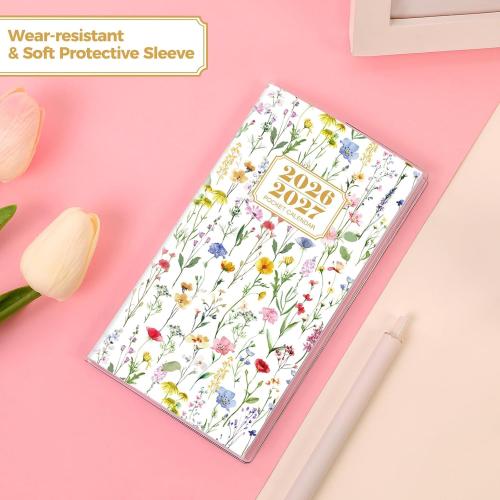SKYDUE Pocket Calendar 2026-2027, Pocket Monthly Planner Jan 2026 - Dec 2027 for Purse, 6.7 X 3.7 24-Month Small Planner, Academic Year Calendar, Compact Design with Plastic Sleeve