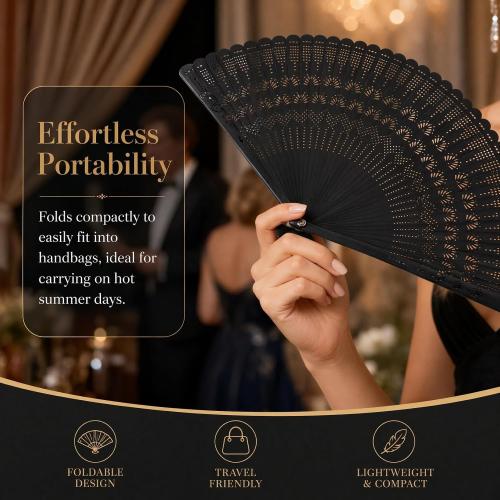 SEWACC Silk Folding Fan Hand Held Wood Hand Fan Chinese Japanese Vintage with Tassels for Women Ladies Home Decoration Black