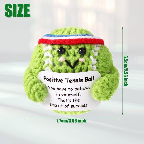 Positive Tennis Ball, Emotional Support Tennis Ball with Positive Card Cute Positive Knitted Doll Funny Inspirational Crochet Toy for Sports Lover Friends Gifts