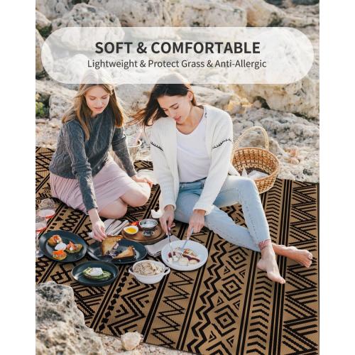 MontVoo-Outdoor Rug Carpet Waterproof Reversible Patio Rug RV Camping Rug-Plastic Straw Rug Outside Indoor Outdoor Area Rug for Patio Deck Balcony Picnic Beach Outdoor Decor Boho Black Brown
