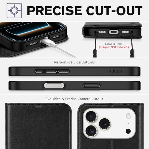 TUCCH Wallet Case for iPhone 17 Pro Max (6.9) 2025, RFID Blocking 4 Card Holders | Kickstand | Shockproof TPU Shell | PU Leather | Magnetic Closure | Protective Flip Folio Cover | Black
