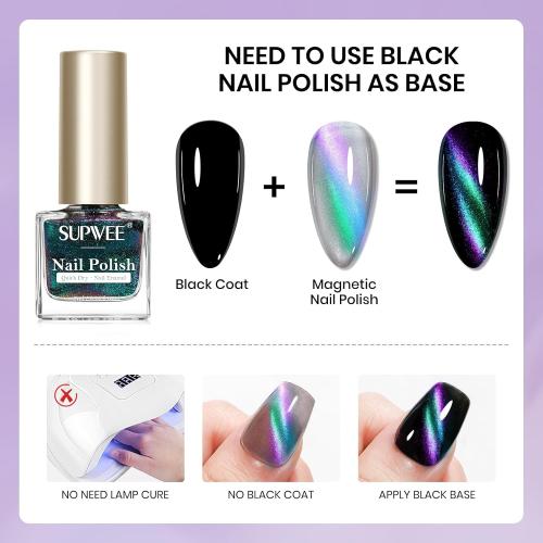 9D Magnetic Nail Polish Set, Cat Eye Nail Polish Non Gel with Magnet, Multi-Color Holographic Glitter Cateye Nail Lacquer Quick Dry High Glossy DIY Salon Gift for Women Girl