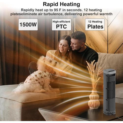 Portable Space Heater, 1500W Ceramic Heating Fan with Thermostat, Remote Control, 3 Heating Modes, 70° Oscillation, Ideal for Office, Home, and Bedroom Use