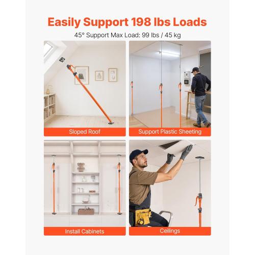 VEVOR Cabinet Jack Support Pole, 4-Pack, 49.2-114.6 Inch Steel Telescopic Quick Support Rod, Adjustable 3rd Hand System up to 198 lbs Capacity for Installing Cabinets, Lifting Drywall, Cargo Bars