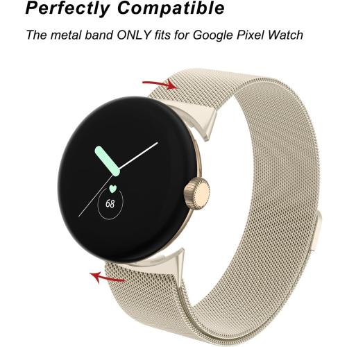 Amzpas Metal Band Compatible with Google Pixel Watch Bands for Women Men, Stainless Steel Mesh Loop Adjustable Wristband Replacement Strap for Google Pixel Watch 1/2 / 3 41mm Band