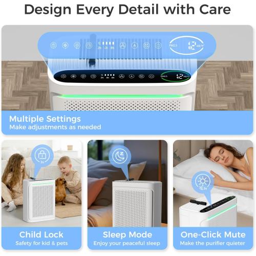 Air Purifiers For Home With Air Quality Display Cover Area Up to 2152 Sq.Ft Equipped with True H13 HEPA Washable Filter Air Cleaner with Fragrance Sponge for Bedroom Dorm Room, DH-JHD08(White)