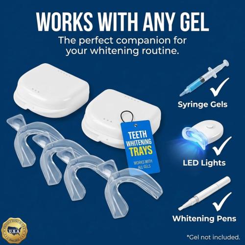 Teeth Whitening Trays Moldable 4 Dental Trays 2 Retainer Case Teeth Trays for Tooth Whitening Gel Compatible with Opalescence Teeth Whitening Gel