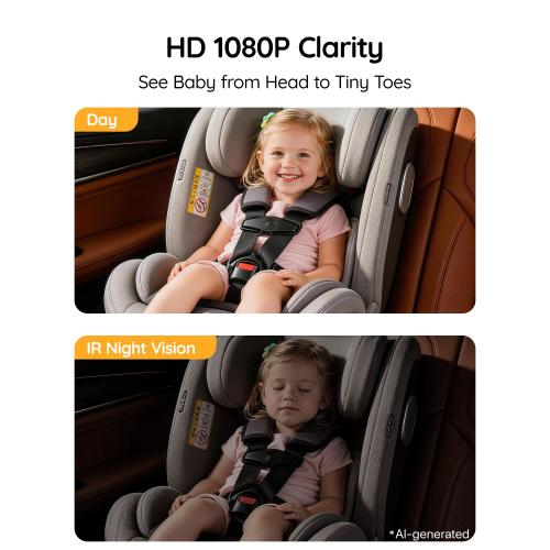 Babyvue USB Baby Car Camera, Backseat Monitor Car Seat Mirror | 1080P HD Easy Install, Auto IR Night Vision, 360° Rotating for Rear-Facing Kids Infant & New Parents(White)