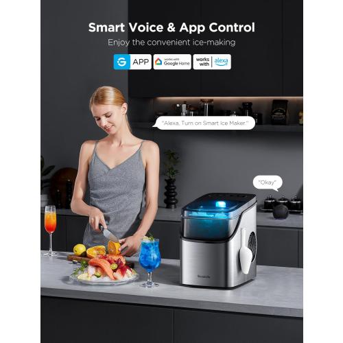 GoveeLife Smart Ice Maker Countertop, Portable Ice Machine with Voice Control, 9 Ice Cubes in 6 Minutes 3 Sizes, 26lbs/24Hrs, Self Cleaning RGB Lights, Quiet Ice Maker with Scoop for Kitchen Silver