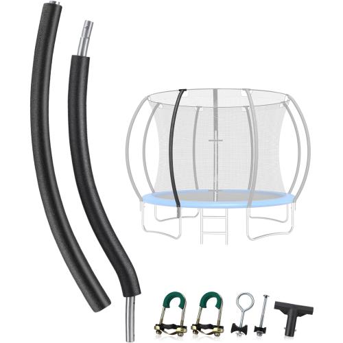 TOBWOLF 1 Lower & 1 Upper Curved Trampoline Poles Replacement, Universal Curved Enclosure Pole Trampoline Net Poles Fits 8-16FT Frame, Includes Mounting Hardware & Foam Cover, 2 Installation Options