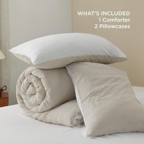 Bedsure King Size Comforter Set, Reversible Khaki Soft Prewashed Bedding for All Seasons, 3 Pieces Warm Down Alternative Bed Set, 1 Lightweight Comforter (104x90) and 2 Pillowcases (20x36)