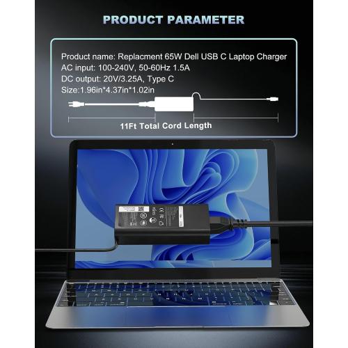 60W 65W USB C Laptop Charger fits for Dell Pro 14 16 13 Plus USB-C Adapter