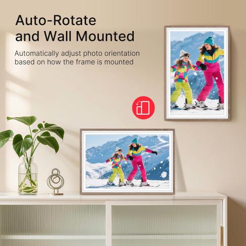 Frameo 10.1 Digital Picture Frame, Smart WiFi Digital Photo Frame with 1280x800 HD IPS Touch Screen 32GB Storage Auto-Rotate Wall Mounted, Share Photos/Videos Remotely(Brown&White)