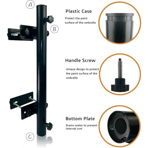 Patio Umbrella Holder, Heavy-Duty Metal Mount Stand for Deck - Sturdy Base for Railing-Mounted Clamps With Pole Maximizing Balcony Space and Shade