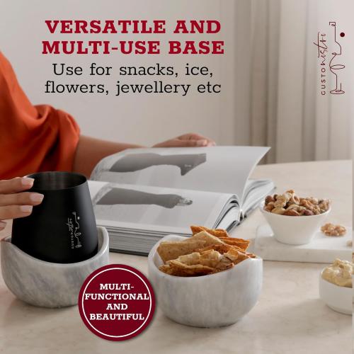 Gusto Nostro White Marble Wine Chiller for Glass and Stainless Steel Tumbler Set of 2 - Freezable Wine Glass Chiller Holder - Cool Set of Chillers and Stemless Metal Wine Tumblers for Home Bar (Black)