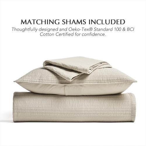 EVERGRACEHOME Channel Stitch 100% Cotton Quilt Set King Size, Pre-Washed Cotton Sateen Coverlet Bedspread, 3-Piece Soft & Breathable Bedding Set with 2 Shams for All Seasons, Parchment