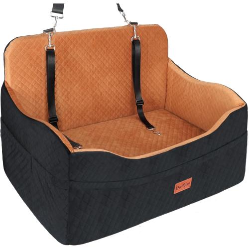 Vivifying Dog Car Seat for Back Seat, Booster Travel Bed for Medium Large Dogs or 2 Small Dogs, 4 Raised Foam Cushion, Safety Leash & Washable Cover, Soft Dog Booster Seat for Cars, Trucks & SUVs