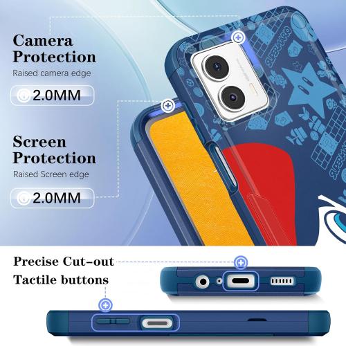 JoySolar Heavy Duty Phone Case for Moto G 5G 2023 for Boys Kids Girls - Cute Cartoon Cool Hard Triple Layers Rugged Military Full Body Cover Drop Protective Cases, Blue