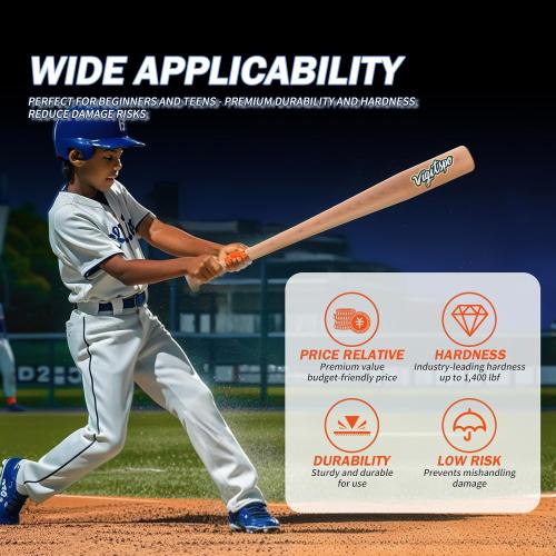 Professional Wood Baseball Bat 21-34 Inch，High-Density Maplewood for High Impact Resistance & Durability, Perfect for Baseball Training & Games