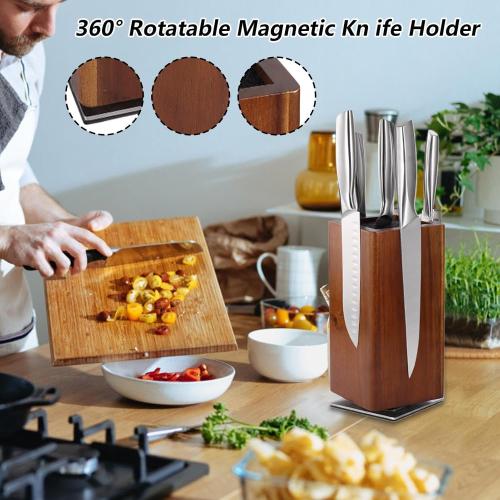 Magnetic kniife Block - Wooden kniife Holder | 360° Rotatable Kitchen Utensil Organizer, Double Sided Magnetic Knives Stand For Cooking Enthusiasts Professional Cooks Chefs Kitchen Club Apartment
