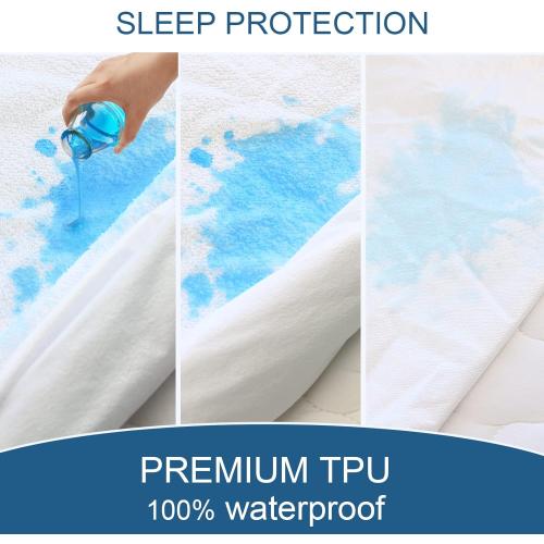 Full Size Mattress Protector Waterproof Mattress Topper Pad Cover Fitted Bed Sheets Full up -14'' Terry Super Soft & Breathable & Noiseless Mattress Protector Machine Washable