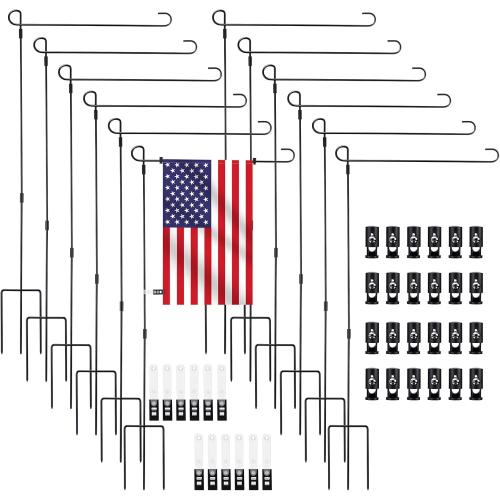 Size 36.2x16.5 Therwen 12 Pack Garden Flag Stand 36.2 x 16.5 Yard Flag Holder Heavy Duty, with 3 Prong Base, Decorations,with Clip Spring Stoppers for Outdoor Garden Yard Lawn