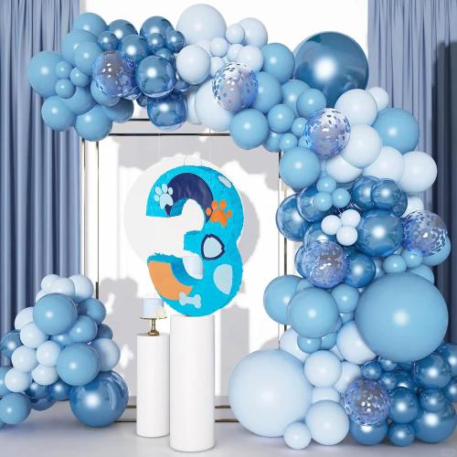 PCFING 20 Inch Dog Paw Number 3 Piñata with 30 Inch Piñata Stick Blindfold Confetti for Boy Girl Adults Birthday Party Decorations, Anniversary Celebration, Fiesta